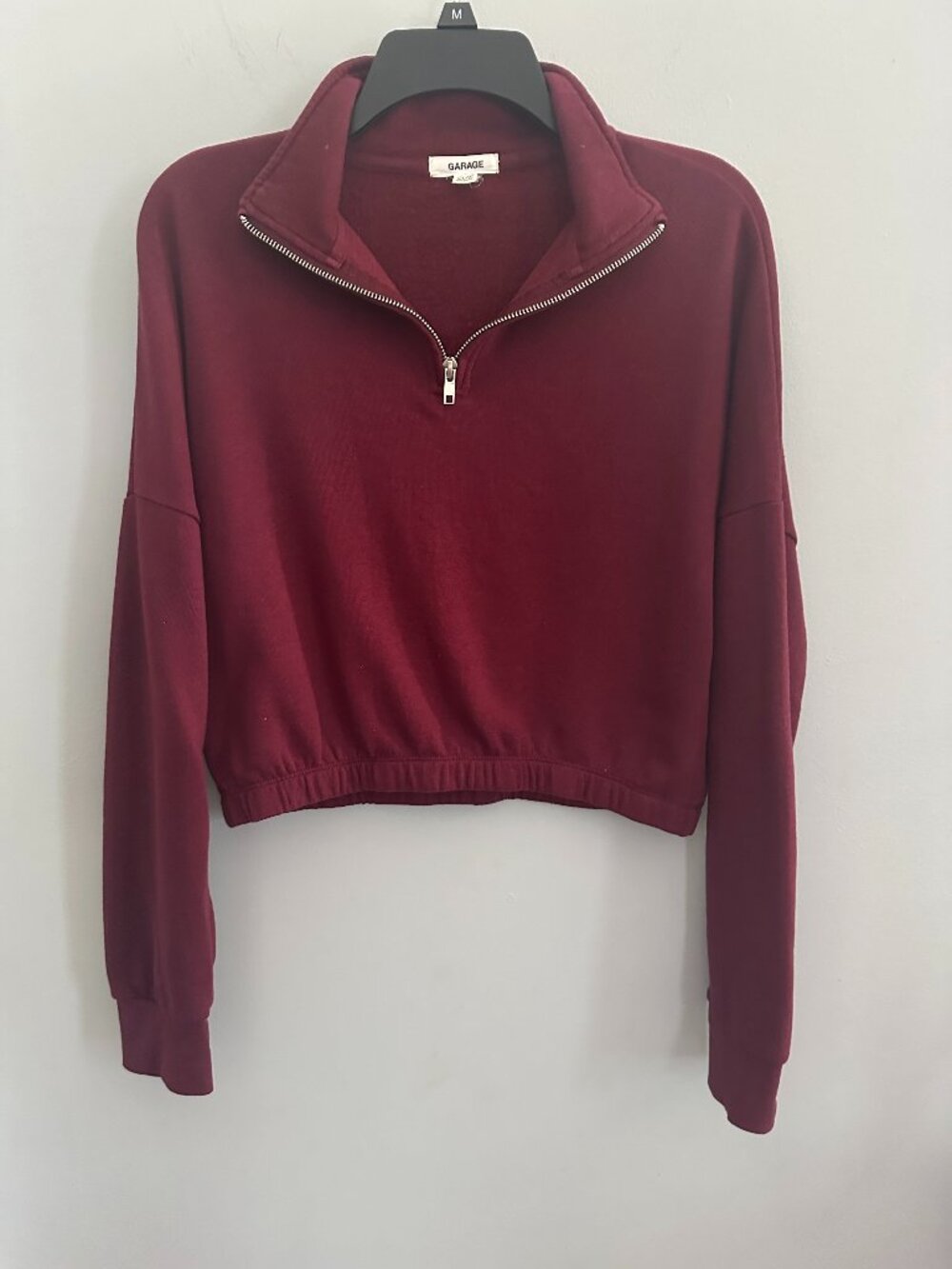 Garage Cropped Quarter-Zip Sweatshirt – Burgundy/Wine Red – XS